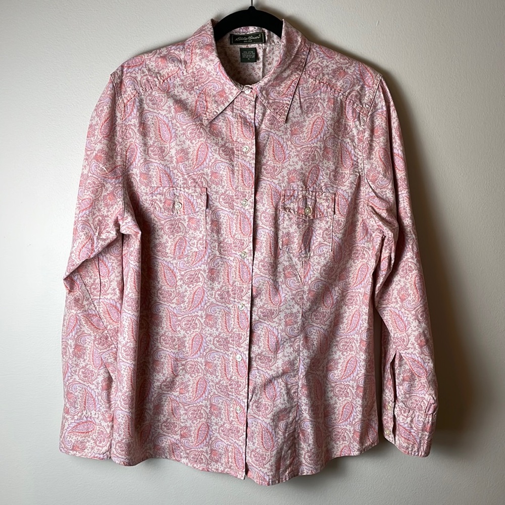 Eddie Bauer pink/purple paisley button up top.  Size medium